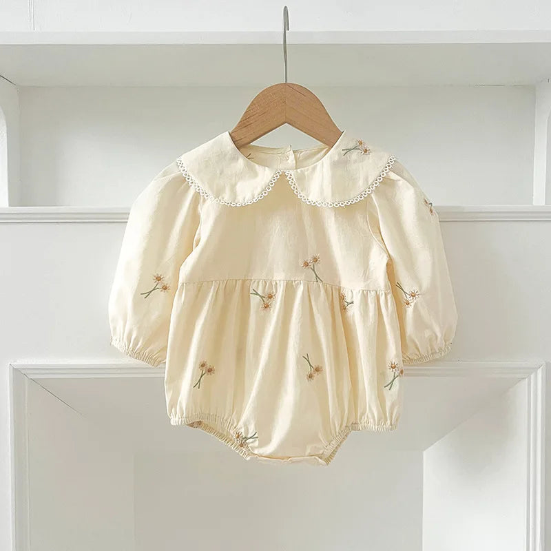 Spring 0-24M Baby Girl Clothing Toddler Baby Girl Romper Embroidery Flower Dots Cotton Romper White Infant Baby Girls Jumpsuit