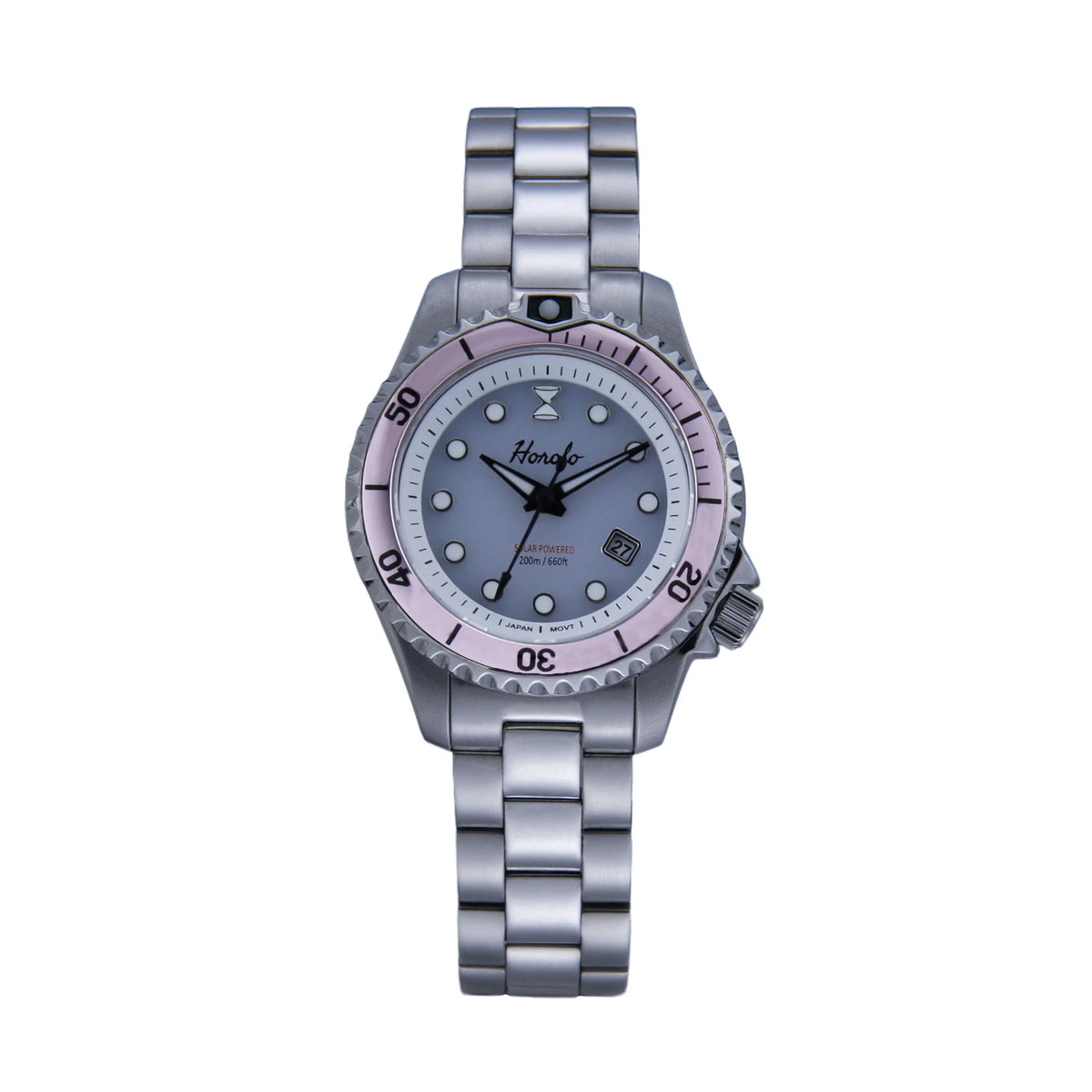 Horolo 30mm Women's Watches Japan Solar Movement Luminous Water Resistant Sapphire Stainless Steel Luxury Watch Gift For Wife