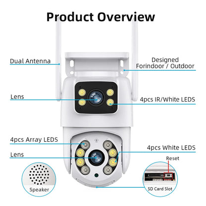 Hiseeu 4K 8MP Wifi Surveillance Camera Dual Lens 4X Digital Zoom AI Human Detect ONVIF Wireless Outdoor Security PTZ IP Cameras