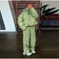 Stripe Women's Padded Cotton Coats Pant Suit Hooded Zipper Puffer Coat Loose Thick Pants 2026 Fashion Lady Autumn Winter Ski Set