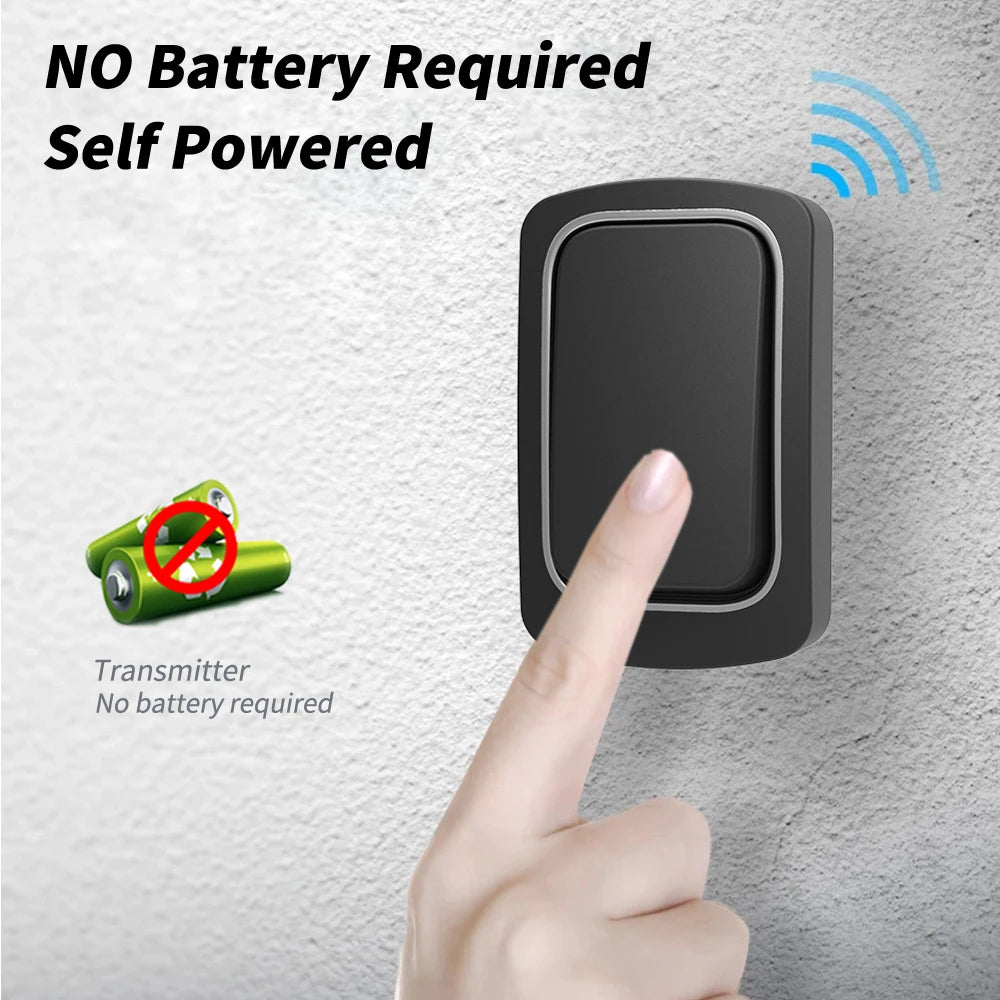 Self-Powered Wireless Doorbell, Household Anti-Theft Door Digital Music Chime Remote Control for Elderly Person's Call Device