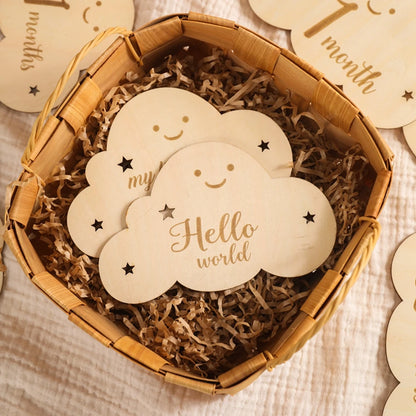 Spanish Alphabet Baby  Wooden Milestone Number Month Memorial Cards Items Cute Cloud Shape Newborn Photography Accessories Props