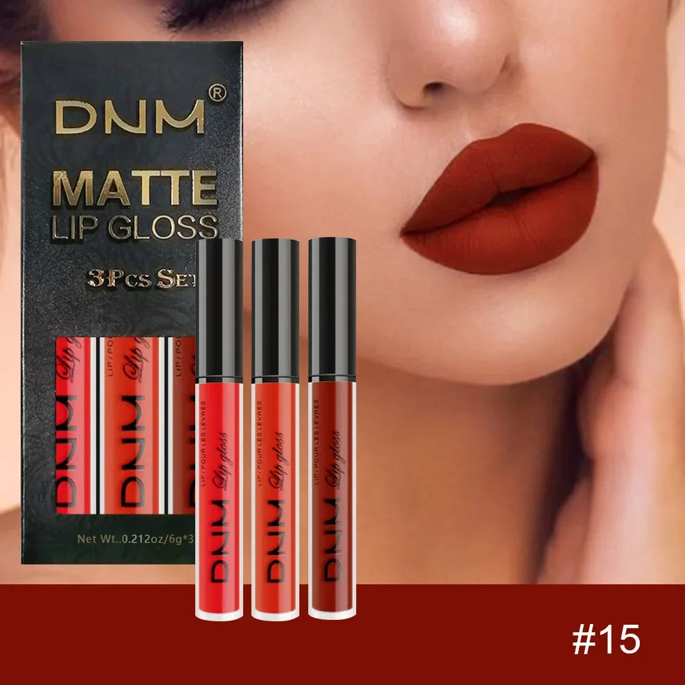 DNM 3PCS Liquid Lipstick Sets Waterproof Matte Black Blue Purple Blue Sexy Lip Gloss Long Lasting Nude Lip Tint Stain Makeup Kit