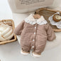 Korean Baby Cotton Jumpsuit Thickened Hooded Romper Plush Warm Autumn Winter Newborn Clothes Floral Princess Bodysuit Ropa Bebe