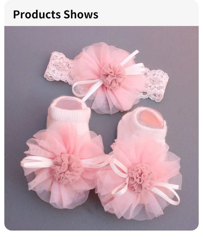 2 Pcs/Set Crown Baby Headband Socks Lace Bows Newborn Infant Girl Socks Hairband Set Kids Hair Accessories