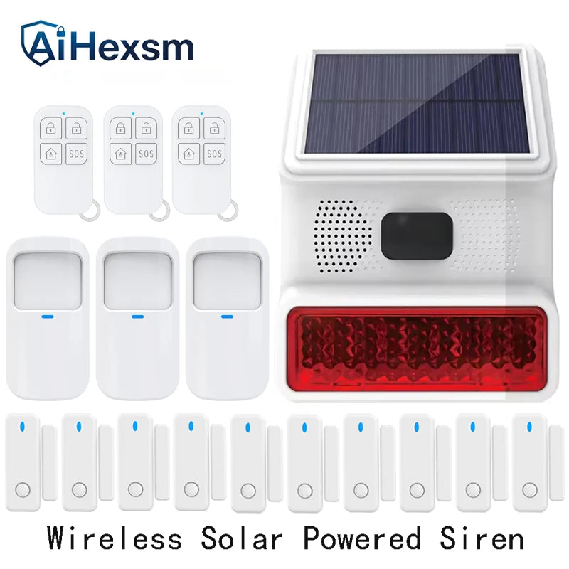 New 433MHz Wireless light Flash Strobe Outdoor Solar Waterproof Siren for Home Burglar PIR Motion Door Gap Security Alarm System