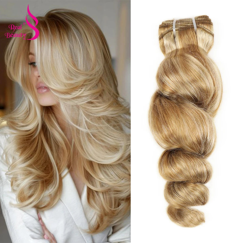 Real Beauty Platinum Blond Brazilian Body Wave Hair Weave Bundles 12"-28" High Ratio Remy Hair Extensions Brown #2 #4 #P6/613