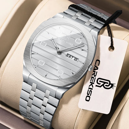 CAREKISO Luxury Fashion Men Clock Waterproof Week Date Casual Man Wristwatch Stainless Steel Quartz Business Men's Watches Reloj