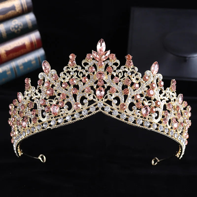 Trendy Baroque Sky Blue Rhinestone Crystal Queen Crown Wedding Tiara Women Beauty Pageant Diadem Bridal Hair Accessories Jewelry