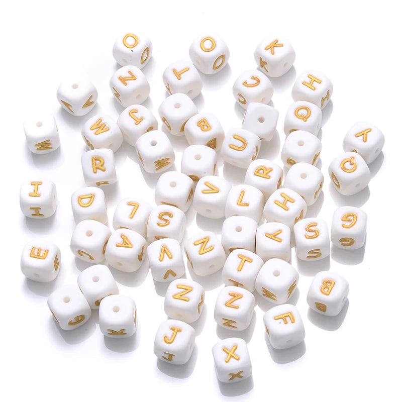 10Pcs 12mm Silicone Letters Beads English Alphabet Baby Teether For Personalized Name Pacifier Chain Clip Toys Accessories