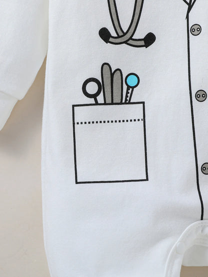 2Pcs Baby Unisex  Boys/Girls 2025 All Seasons Long Sleeve Cute Pullover Jumpsuit For Newborn Casual Daily Clothes+Hat