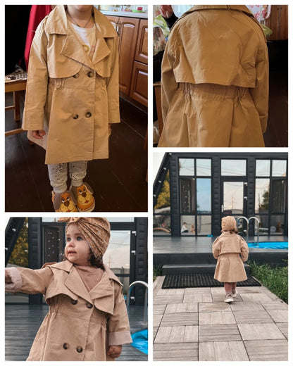 England Style Spring Autumn Cotton Girl Toddler Trench kids Windbreaker Fashion Little Girl Double Breasted Jacket Outfits