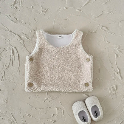 Autumn Winter Baby Lamb Wool Waistcoat Girls Boys Plush Vest O Neck Child Warm Fashion Warm Coat