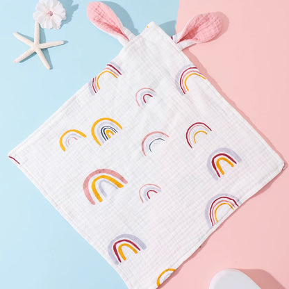 Newborn Baby Cotton Mulsin Comforter Carton Rabbit Ear Double Guaze Soothe Appease Towel for Toddlers Bibs Burp Cloths Infant