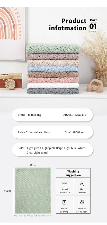 Cotton Baby Blanket Knit Infant Boy Girl Bedding Quilt 90*70CM Solid Toddler Stroller Swaddle Super Soft Plaid Fashion Hollow Ou