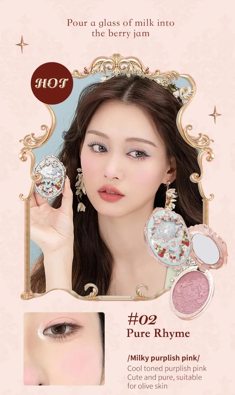 Flower Knows Strawberry Rococo Embossed Blush Fine Powder Makeup Smooth Long Lasting Blusher Waterproof Blush Maquiagem