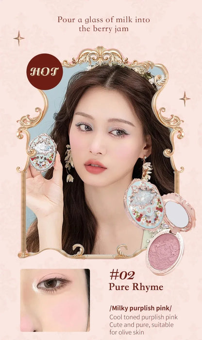 Flower Knows Strawberry Rococo Embossed Blush Fine Powder Makeup Smooth Long Lasting Blusher Waterproof Blush Maquiagem
