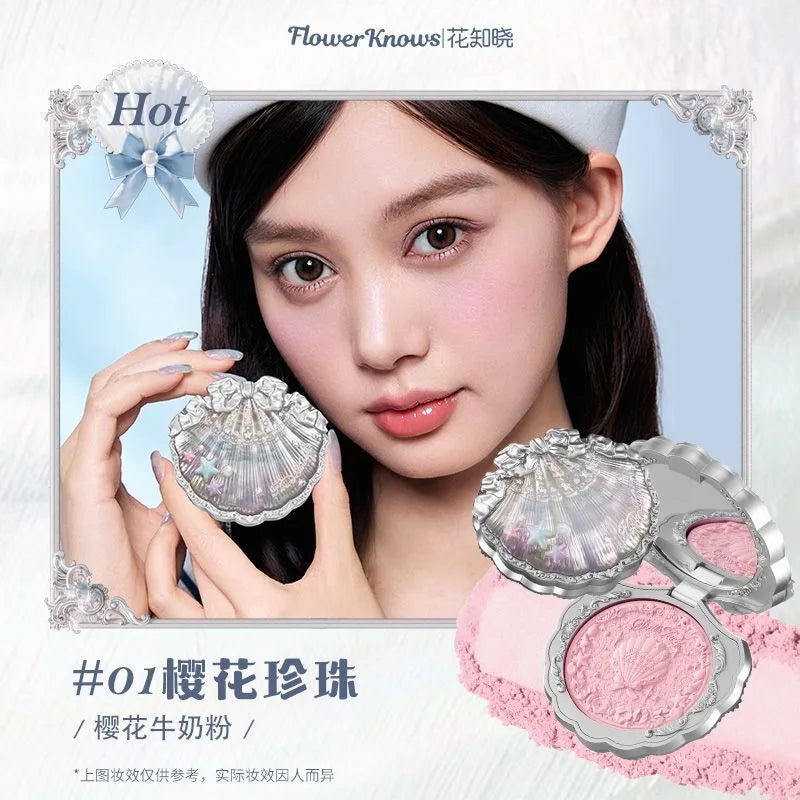 Flower Knows Strawberry Rococo Embossed Blush Fine Powder Makeup Smooth Long Lasting Blusher Waterproof Blush Maquiagem