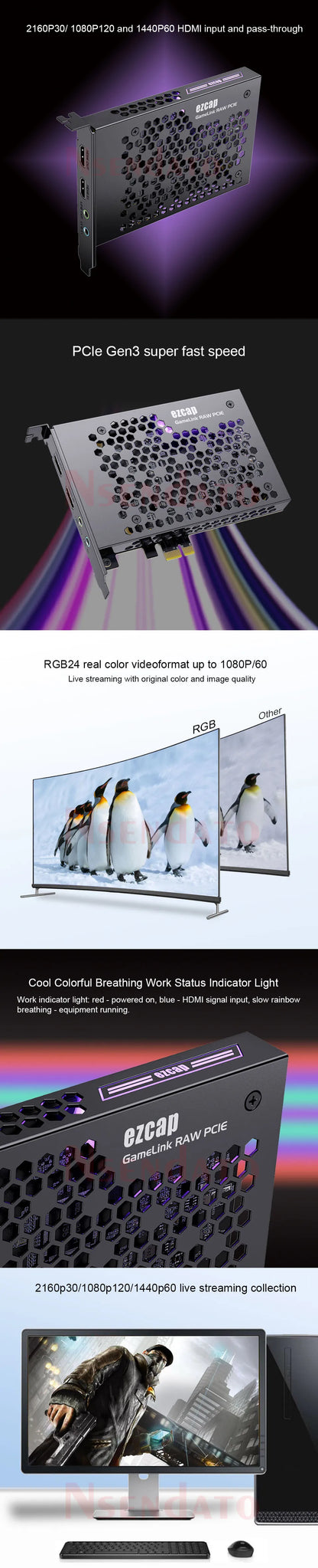 Ezcap380 GameLink RAW 4K 30fps 1080p120 HDMI PCIE Video Capture Card PCI-E HDMI Audio Video Grabber Recorder with Line in Out