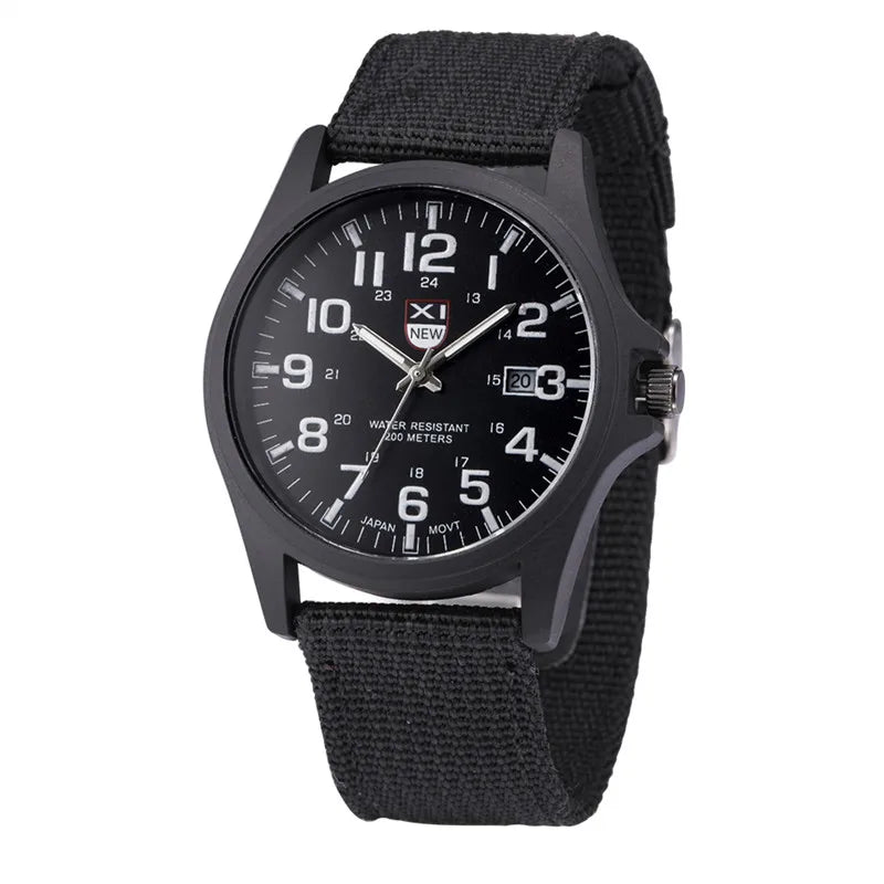 Men Genuine XINEW Brand Watches Students Fashion Casual Nylon Band Sports Army Gifts Date Quartz Wrist Watch Black Montre Homme