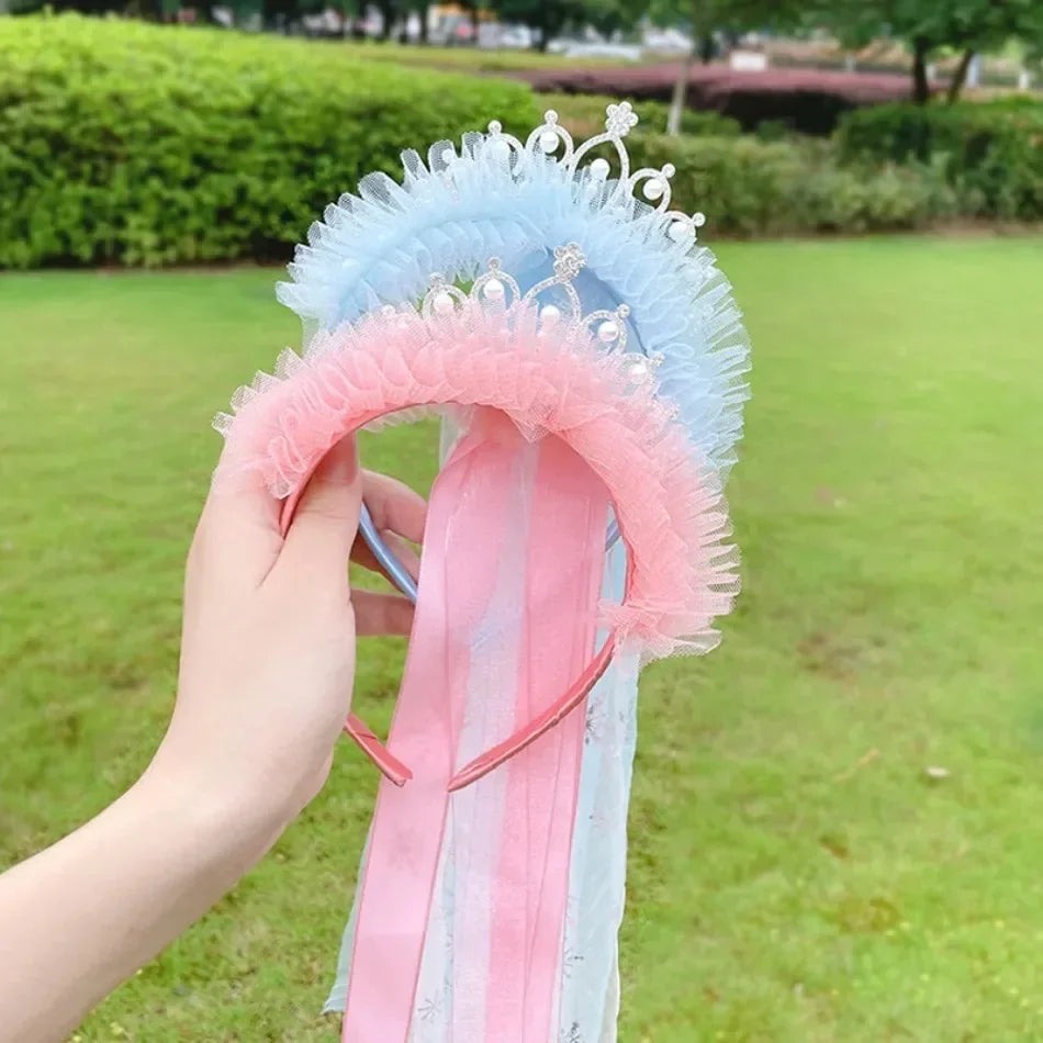 Girls Pink Blue Purple Flower Weaving Braid Headband Kids Princess Dress Up Hair Accessories Aurora Elsa Sofia Rapunzel Wig