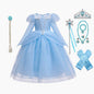 Elsa Cosplay Costume Kids Layers Deluxe Ball Gown Princess Dresses Aurora Christmas Wedding Evening Dress Girls Princess Dresses