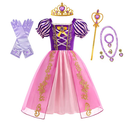 Girls Rapunzel Costume Children Cosplay Tangled Princess Dress Kids Halloween Carnival Birthday Pageant Party Clothes