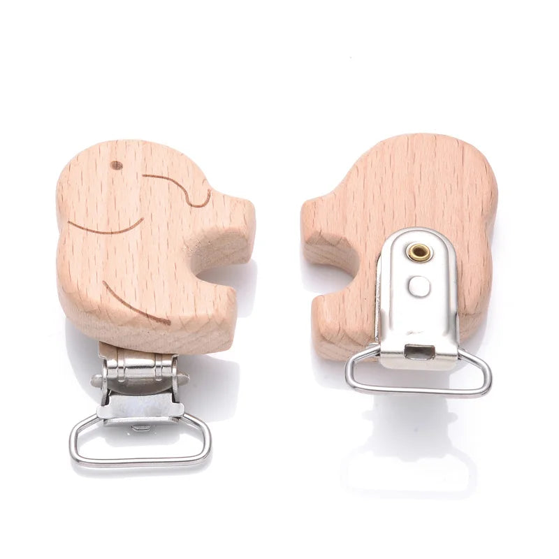 1Pcs Printing Animal Dummy Clip Beech Wood Nipple Clip For Teether Chewing Toys Accessory DIY Anti-Drop Baby Pacifier Chain