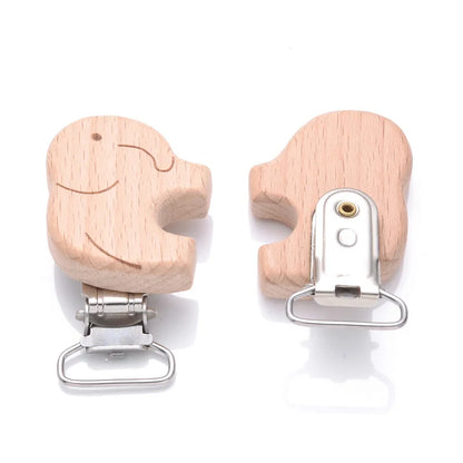 1Pcs Printing Animal Dummy Clip Beech Wood Nipple Clip For Teether Chewing Toys Accessory DIY Anti-Drop Baby Pacifier Chain