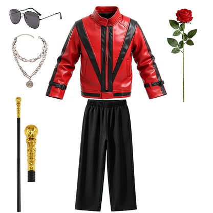 Pop Star Jackson Kids Clothes Halloween Cosplay 80s Singer Stage Performance Children's Costume Rock Disco Dancing Boys Outfits
