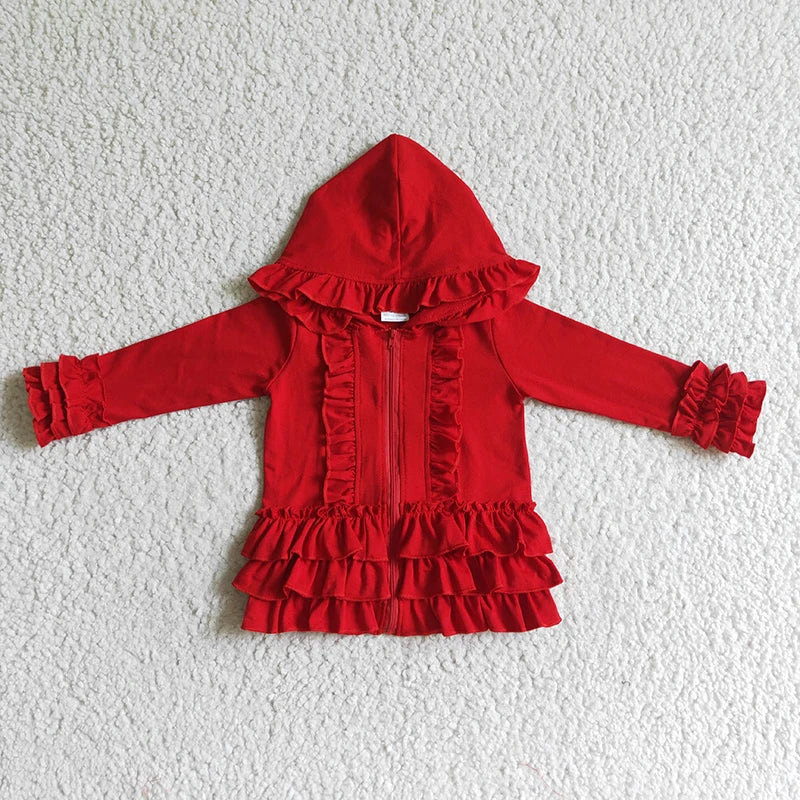 Fashion Outerwear Baby Girl Coat Ruffle Long Sleeve Hoodie Cotton Zipper Sweatshirt Children Clothes Infant Colorful Clothing