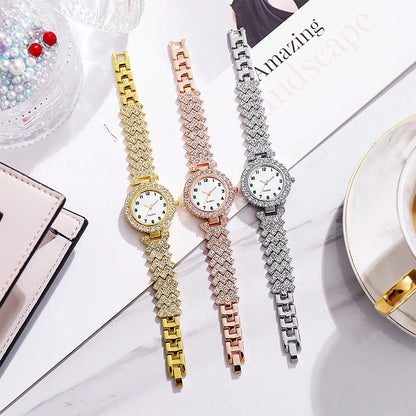 2PCS Luxury Rhinestone Women Watch Bracelet Set Fashion Ladies Quartz Wristwatches Relogio Feminino Reloj Mujer