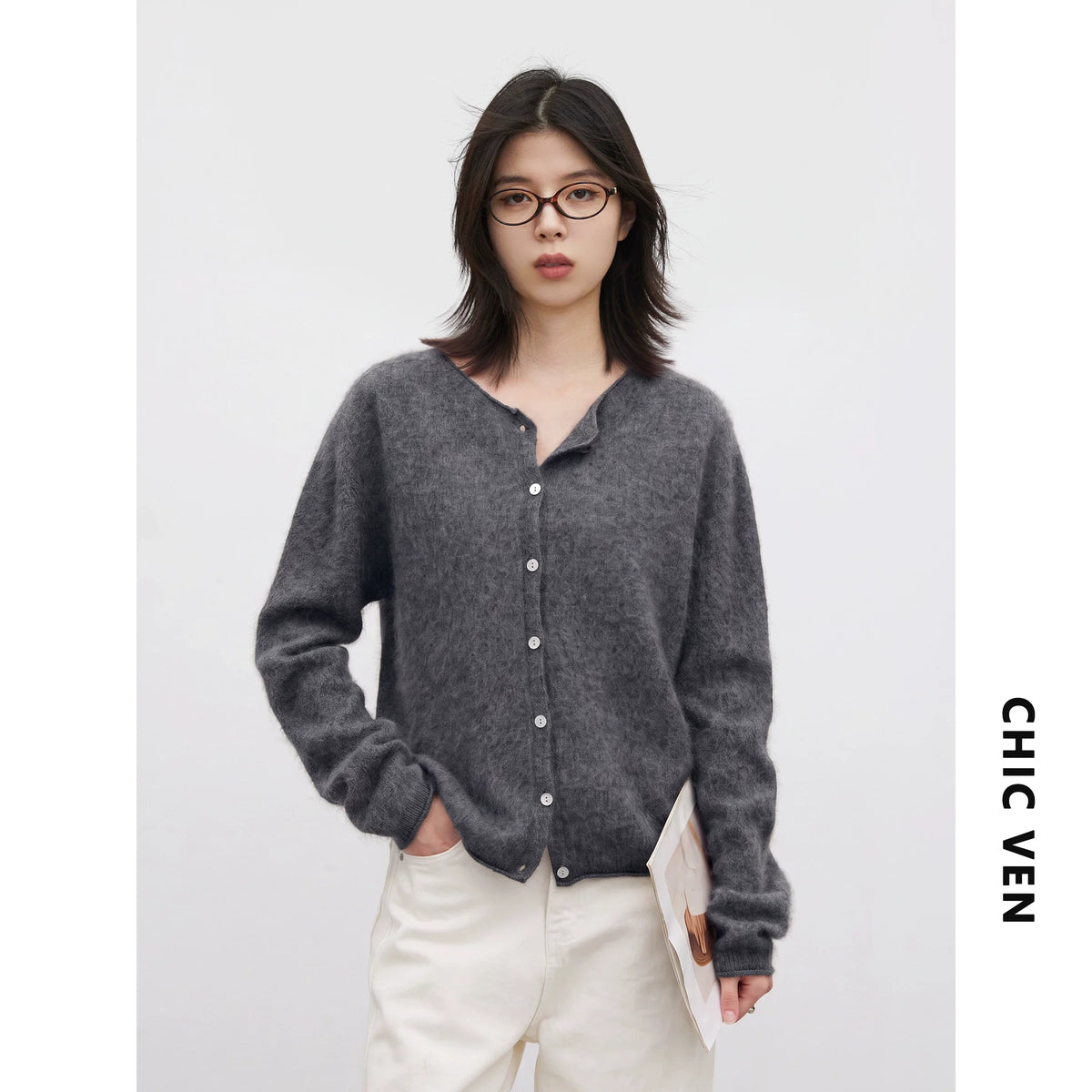 CHIC VEN New Women Knitted Cardigan Solid Long Sleeved Single-breasted Loose Casual Oversize Female Sweater Autumn Winter 2026
