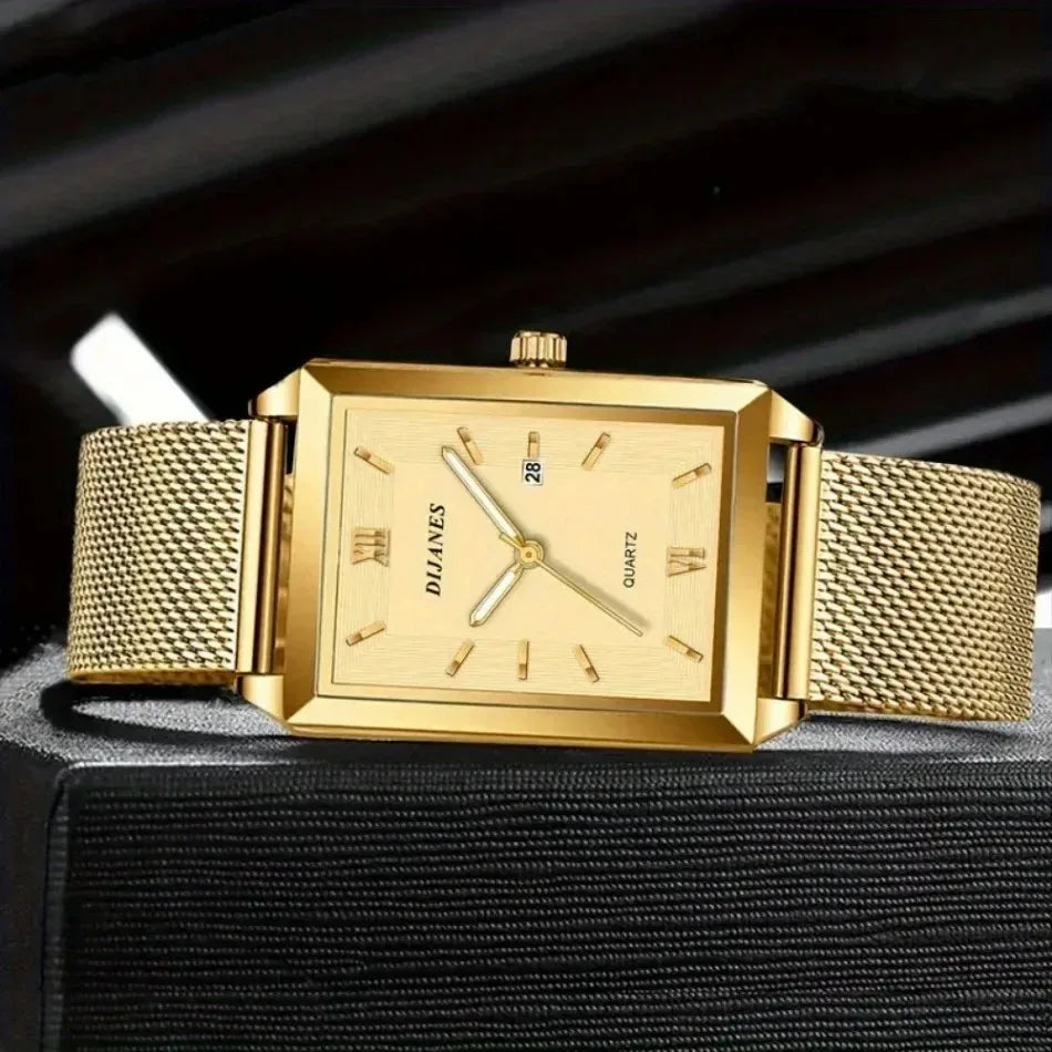 2 Piece/Set Fashion Casual Men's Watch Set Alloy Dial Strap Stylish Square Men's Watch with Date Display Ideal for Gift Giving