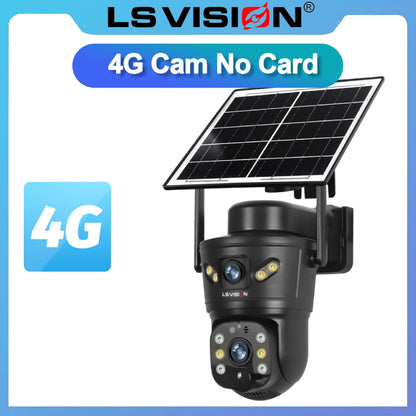 LS VISION Dual-Screen 4G/Wifi Outdoor Solar Camera Security 4K PIR Human Tracking CCTV Surveillance Camera V380 Pro Waterproof