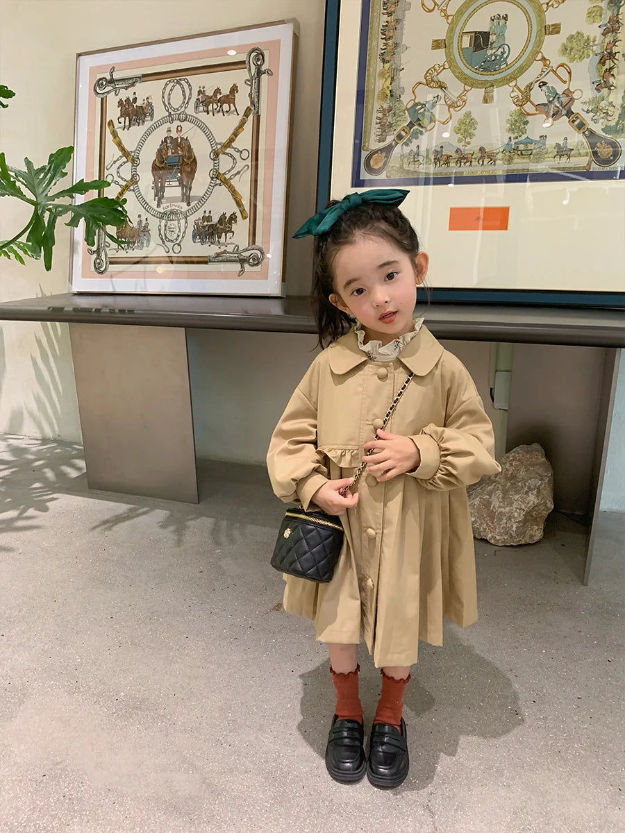 England Style Spring Autumn Cotton Girl Toddler Trench kids Windbreaker Fashion Little Girl Double Breasted Jacket Outfits