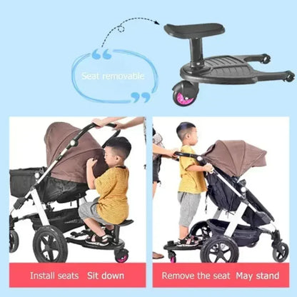 Baby Stroller with Ride-on Board Stroller Pedal Adapter Stroller Attachment with Removable Seat and Standing Platform
