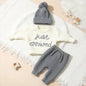 Ylsteed 3 Pcs Set Knitting Newborn Boy Photography Clothes "Just Arrived" Embroidery Khaki Baby Outfits Sweater Baby Shower Gift