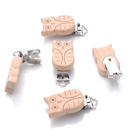 1Pcs Printing Animal Dummy Clip Beech Wood Nipple Clip For Teether Chewing Toys Accessory DIY Anti-Drop Baby Pacifier Chain