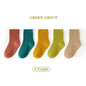 5 Pairs/Lot Children'S Socks Set Solid Color Double Needle Cotton Kids Mid-Tube Socks Candy Color Boys And Girls Student Socks