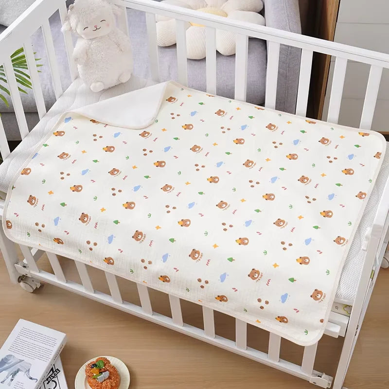 70*90cm Baby Urine Mat Breathable Waterproof Washable Cute Cotton Yarn Printed Newborn Diaper Pad Suitable for All Seasons