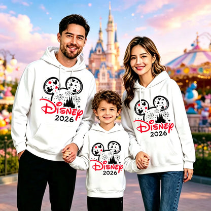 2026 Family Matching Hoodie Ears Castle Print Women Men Kids Multicolor Sweatshirt Land Trip Pullover