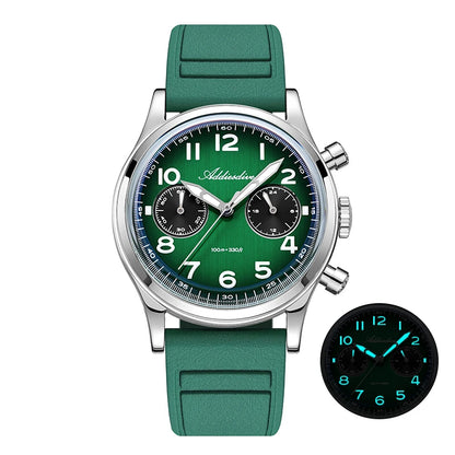 ADDIESDIVE New 2025 Chronograph 38mm Men's Watches VK64 Quartz Wristwatch Luminous Bubble Mirror 10Bar Waterproof Steel Watch