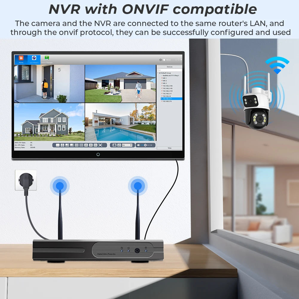 Hiseeu 4K 8MP Wifi Surveillance Camera Dual Lens 4X Digital Zoom AI Human Detect ONVIF Wireless Outdoor Security PTZ IP Cameras