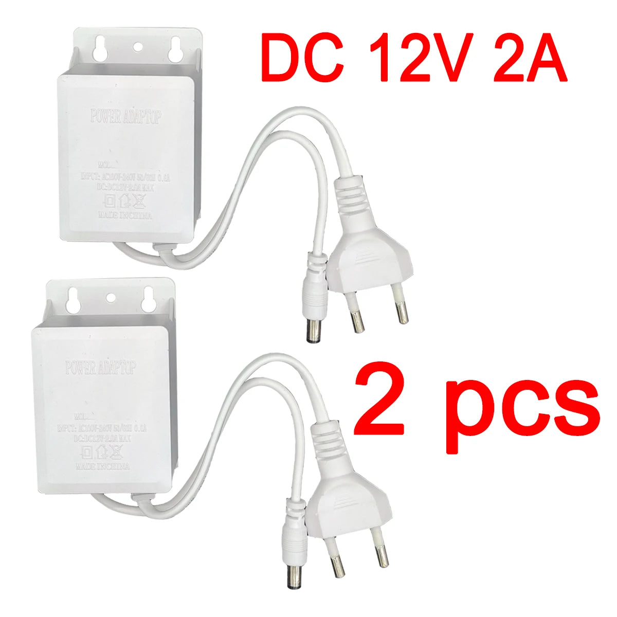 2pcs Power Adapter EU Outdoor Waterproof AC 100-240V Input DC 12V Volt Output Supply Charger Europe Universal Adapter Converter