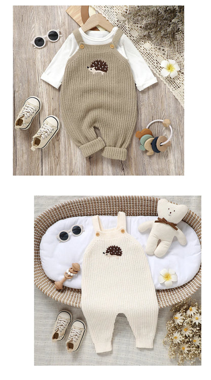 Baby Girls Boys Rompers Cute Hedgehog Knitted Newborn Sleeveless Sunsuits Jumpsuits 0-18m Infant Unisex Overalls Toddler Costume