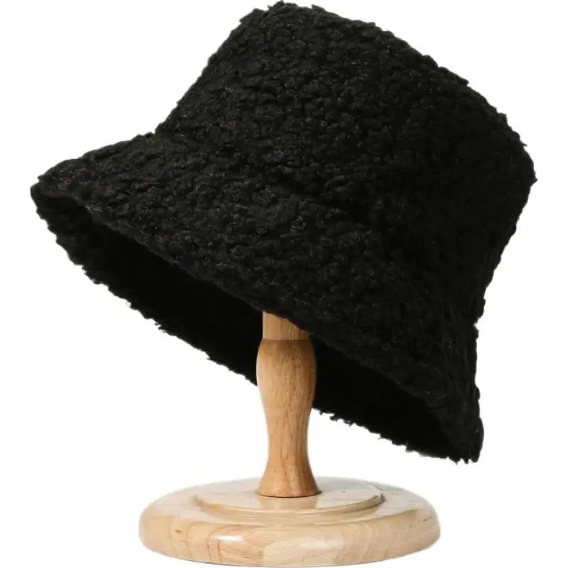 Warm Embroidered Hat Soft Lambswool Bucket Hat For Women Men Winter Warm Knitted Beanie Cap Soft Warm Thick Fisherman Hat