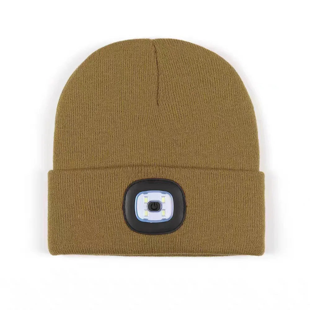 For Woman Cap Night Running Fishing Riding Sports Teenager Beanies Winter Men Beanie Hat with LED Light Rechargeable Knitted Hat