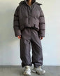 Stripe Women's Padded Cotton Coats Pant Suit Hooded Zipper Puffer Coat Loose Thick Pants 2026 Fashion Lady Autumn Winter Ski Set