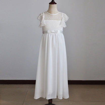 HETISO Chiffon Flower Girl Dresses Hollow Lace Kids Weddings Performance Party Pageant Gowns Junior Bridesmaid Dress 4-13 Years